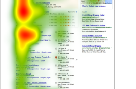Typische Eyetracking-Heatmap einer Google Suchergebnis-Seite (Quelle: GrowTraffic UK)