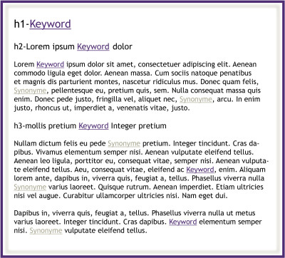 Keywords und Synonyme in Überschriften - Keyword-Dichte 