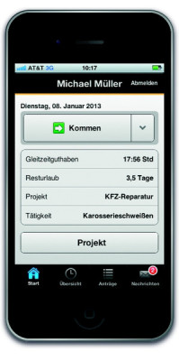 Mobile Zeiterfassung z.B. über die timeCard-App von REINER SCT