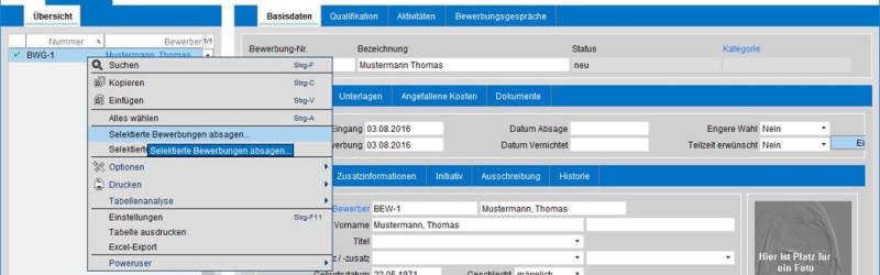 Screenshot pds Personalmanagement: Die Kommunikation mit dem Bewerber erfolgt direkt automatisiert direkt aus dem System heraus.