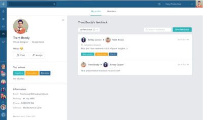 Screenshot Taskworld Collaboration-Plattform: Die neue Performance Reviews in Taskworld machen Leistungsbeurteilungen von Mitarbeitern für alle Beteiligten komfortabel, fair und nachvollziehbar.