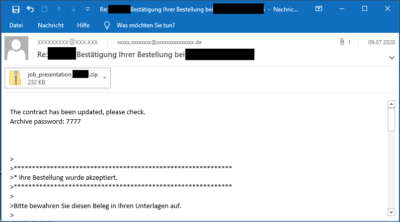 Beispiel: GandCrab Schad-E-Mail mit verschlüsseltem Anhang (Bild: Hornetsecurity)