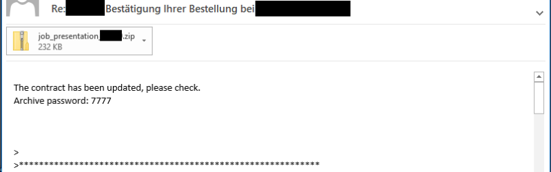 Beispiel: GandCrab Schad-E-Mail mit verschlüsseltem Anhang (Bild: Hornetsecurity)